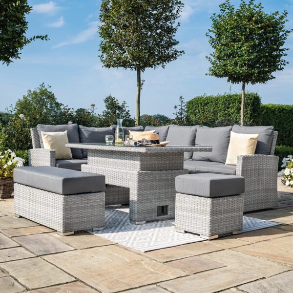 Ascot Rectangular Rattan Corner Dining Set - with Rising Table & Weatherproof Cushions - Image 5