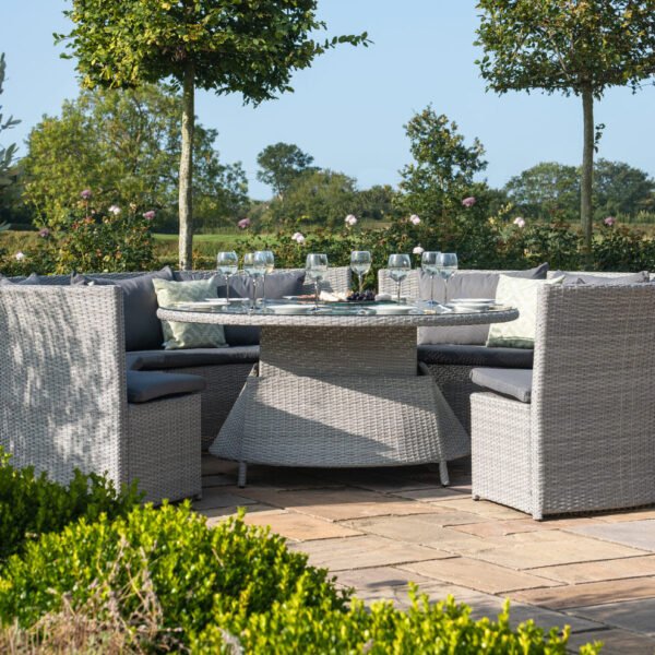Round Rattan Sofa Dining Set with Rising Table & Weatherproof Cushions - Image 5