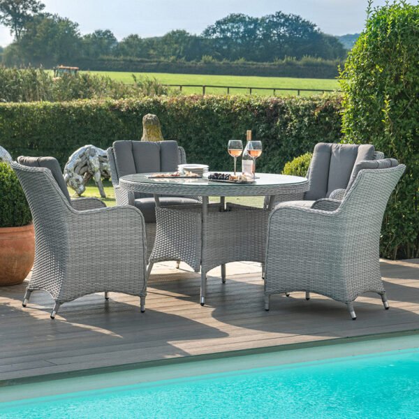 Ascot 4 Seat Round Rattan Dining Set with Weatherproof Cushions - Image 7