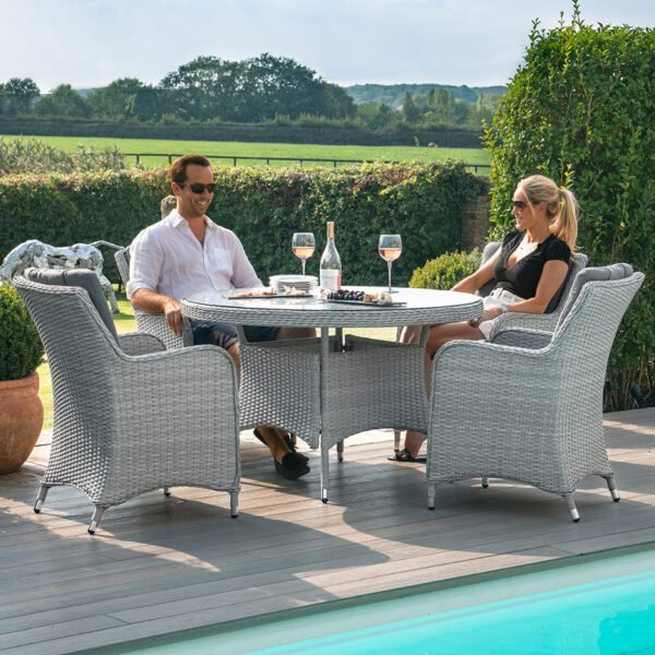 Ascot 4 Seat Round Rattan Dining Set with Weatherproof Cushions - Image 6