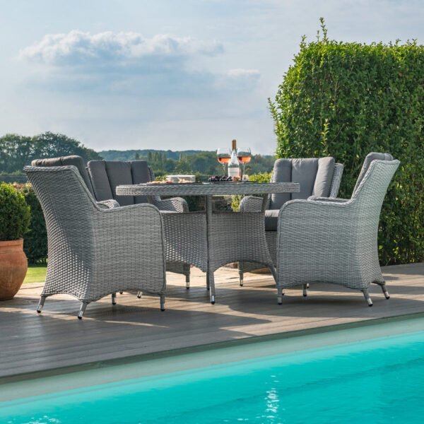 Ascot 4 Seat Round Rattan Dining Set with Weatherproof Cushions - Image 5