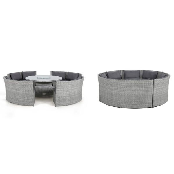 Round Rattan Sofa Dining Set with Rising Table & Weatherproof Cushions - Image 6
