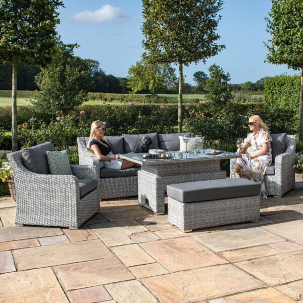 Ascot 3 Seat Rattan Sofa Dining Set with Rising Table & Weatherproof Cushions - Image 3