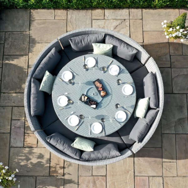 Round Rattan Sofa Dining Set with Rising Table & Weatherproof Cushions - Image 3