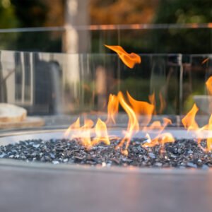 Alternative view of 6 Seat Rattan Dining Set - Round Gas Fire Pit Table in White Wash