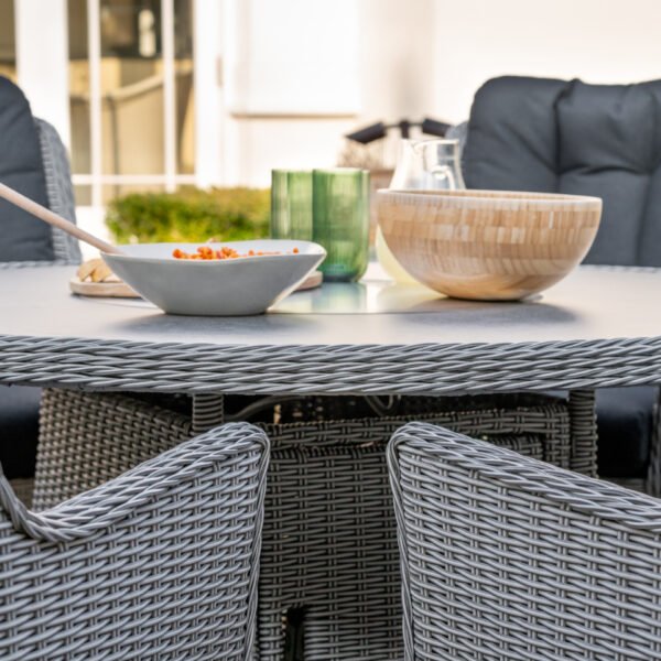 6 Seat Rattan Dining Set - Round Gas Fire Pit Table in White Wash - Image 8